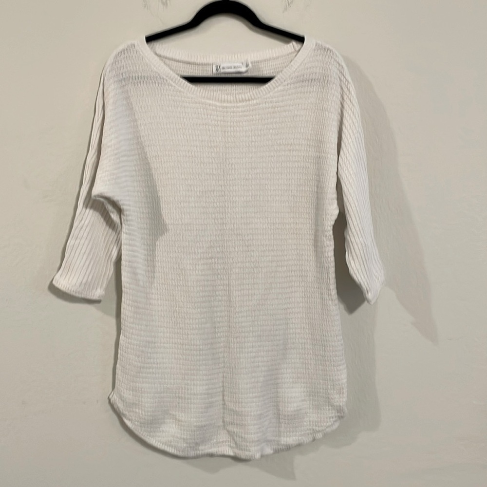 New York & Company Women's Knit Sweater Large White Lagenlook Coastal Grandma